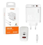 CARREGADOR TIPO C/TIPO C KAIDI KD-693CC 65W